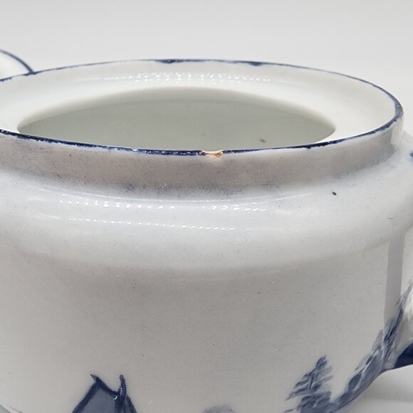 Blue and White Porcelain Cream and Sugar Bowl Nautical Lighthouse Sailboat VTG - Picture 9 of 11